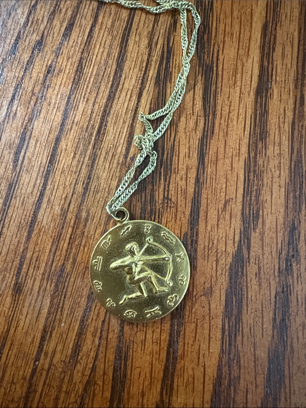 Vintage Gold Tone Brass Sagittarius Zodiac Pendant Necklace.